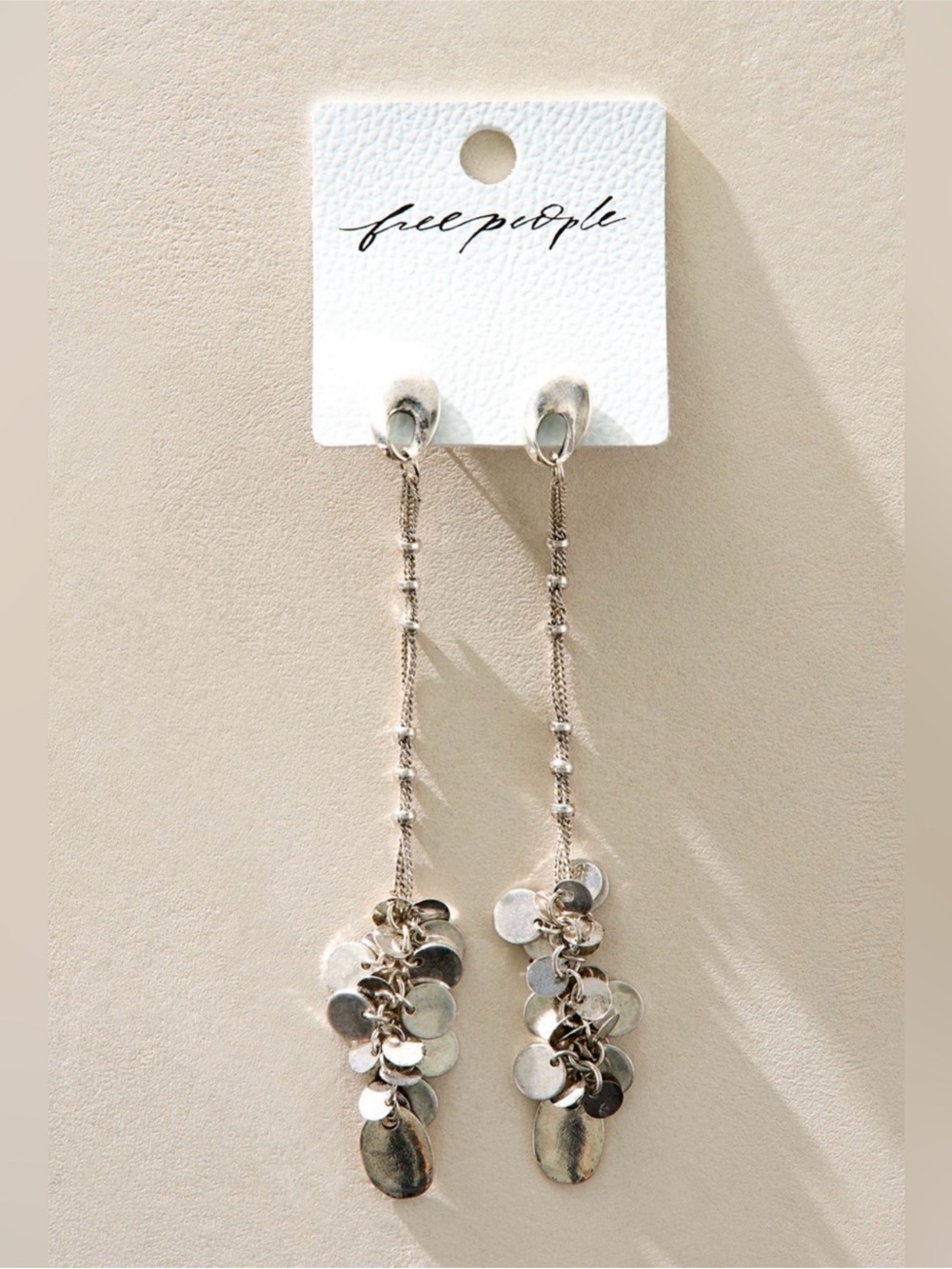 Free People Solana Silver Long Dangle Cluster Disk Earring